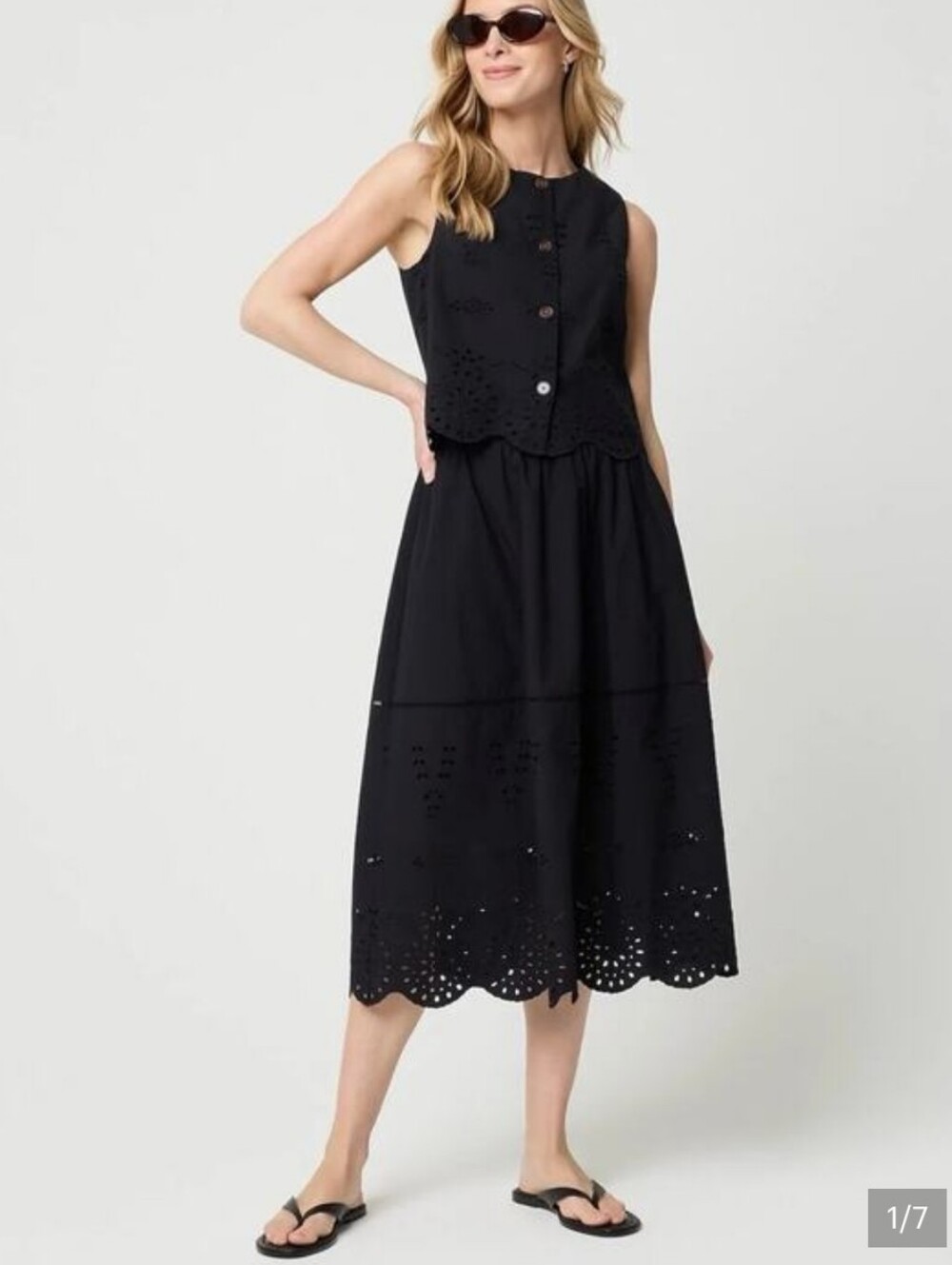 J Crew Factory Scallop-hem eyelet midi skirt CU703 Size XXS Black